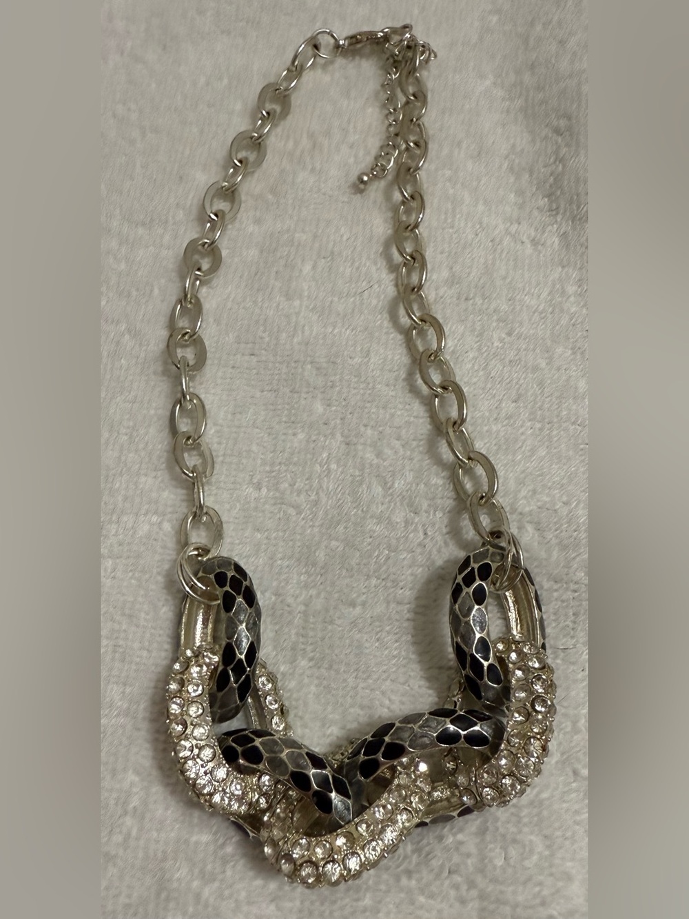 Silver and Black Crystal Chain Statement Necklace
